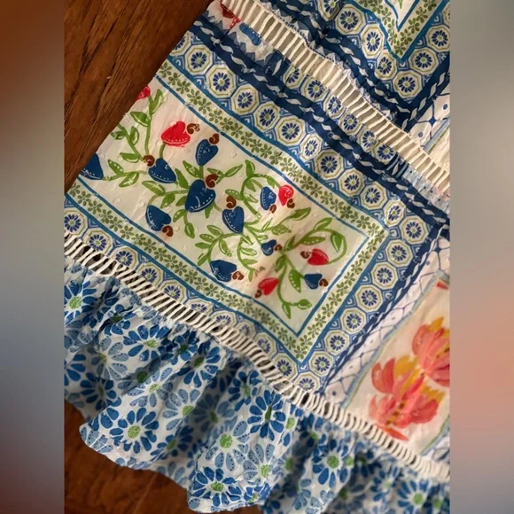 FARM Rio Tropical Tiles Smocked Maxi Dress Boho Floral Size M - Picture 8 of 12